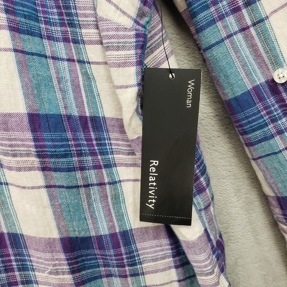Relativity Plaid Shirt Womens SZ 3X NWT Long Sleeve Button Down Top Lightweight - Picture 8 of 15